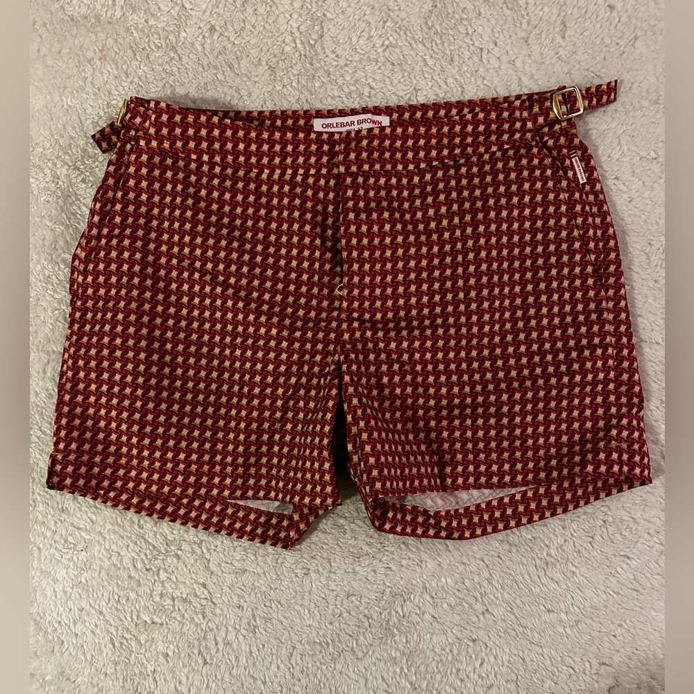 Orlebar Brown Geometric Red and White Swim Shorts